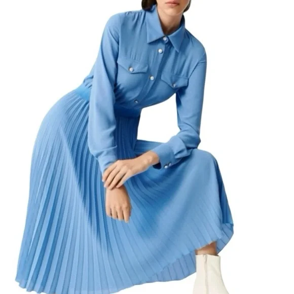Maje | Dresses | Maje Womens Rosana Pleated Midi Dress Blue Large Size 4 |  Poshmark